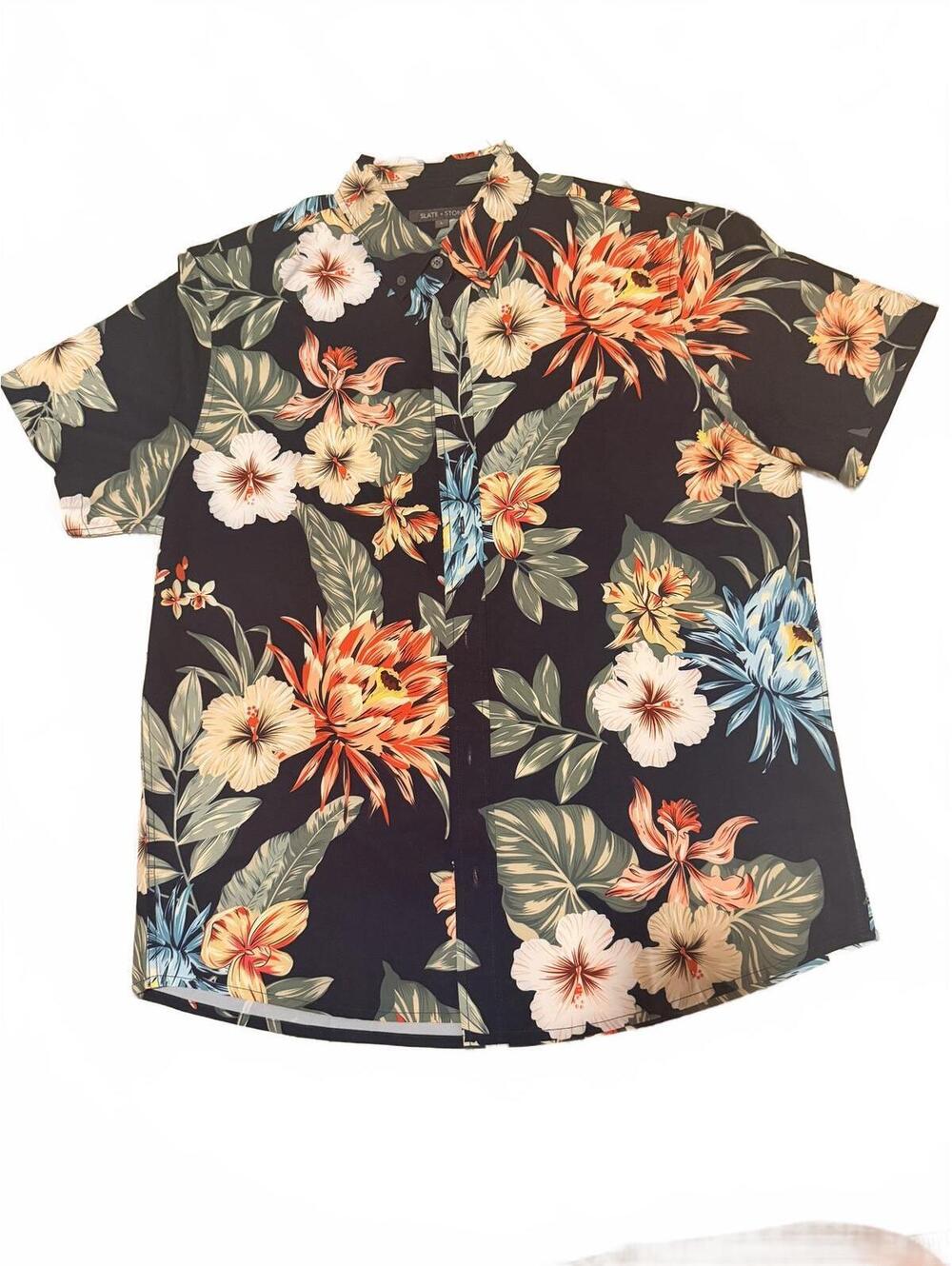 Slate & Stone Men's Large Black Floral Hawaiian Shirt
